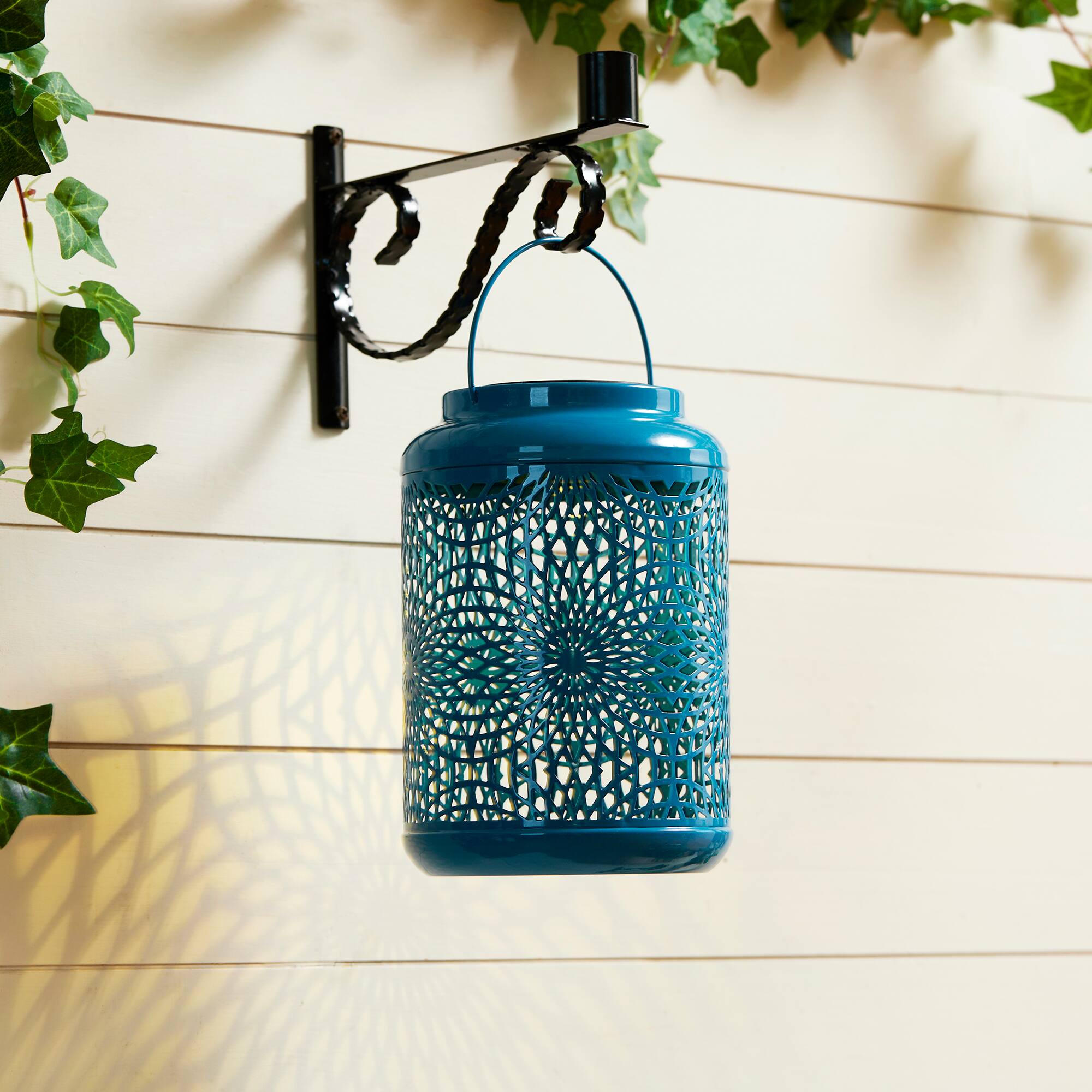 Glitzhome® 9" Cutout Metal Solar Powered Outdoor Hanging Lantern